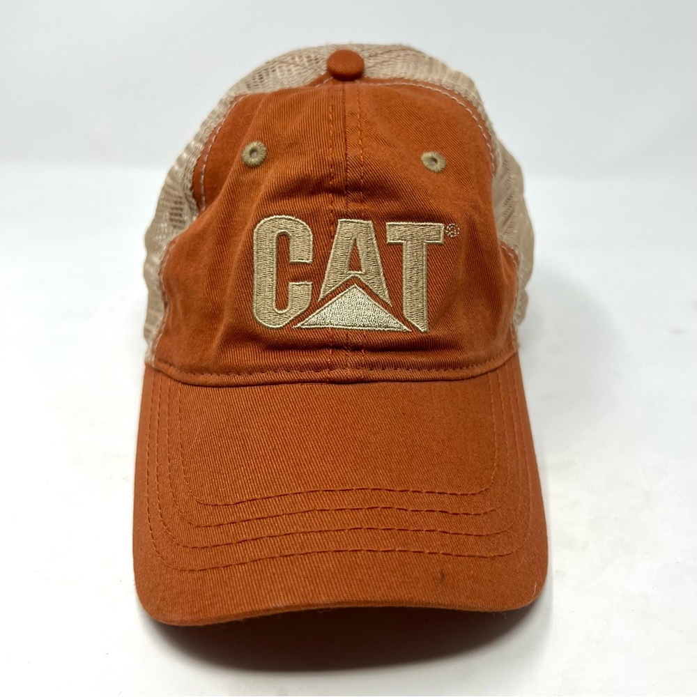 CAT Caterpillar Trucker Hat Cap Rust  Orange Adjustable Construction Mesh Adult
